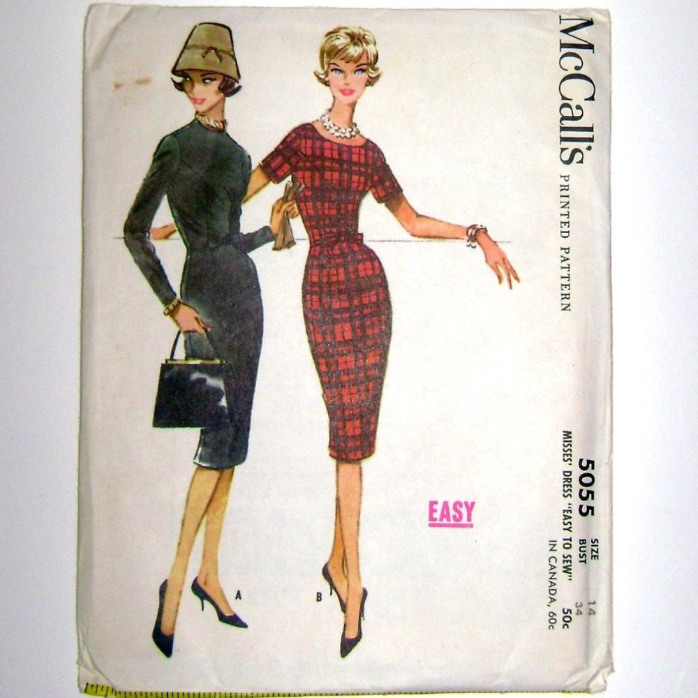 Vintage 1959 McCall's Uncut Mad Men Era Fitted Dress Sewing Pattern